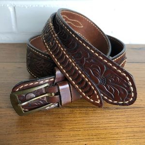 Justin Floral Tooled Embossed Leather Belt Size 36